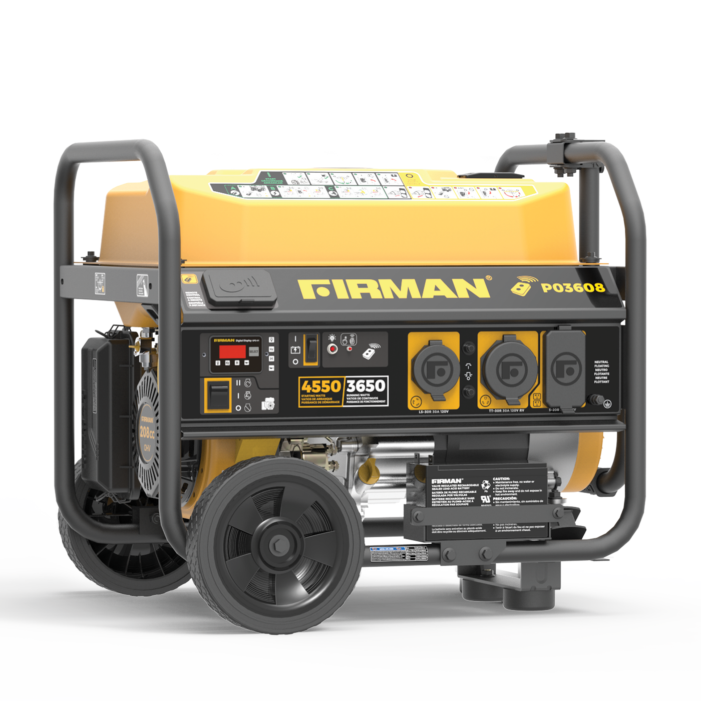 08f175736980b289d1443a8491703a4c30f2e575ddd526bb72a8bef9cac4e1eb.png Restored Firman P03608 Gas Portable Generator | 4550W | 208 cc Engine - Image 1