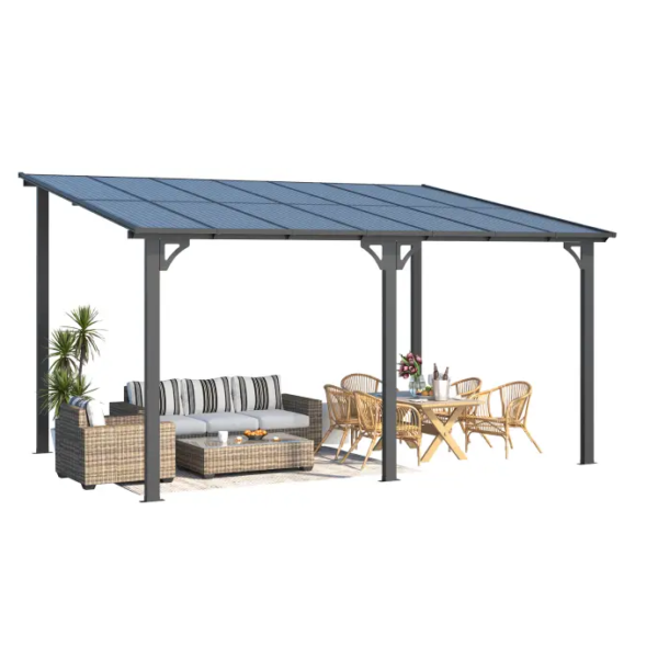 AECOJOY 14 x 10 ft Wall-Mounted Pergola – Outdoor Patio Gazebo with Dark Frame