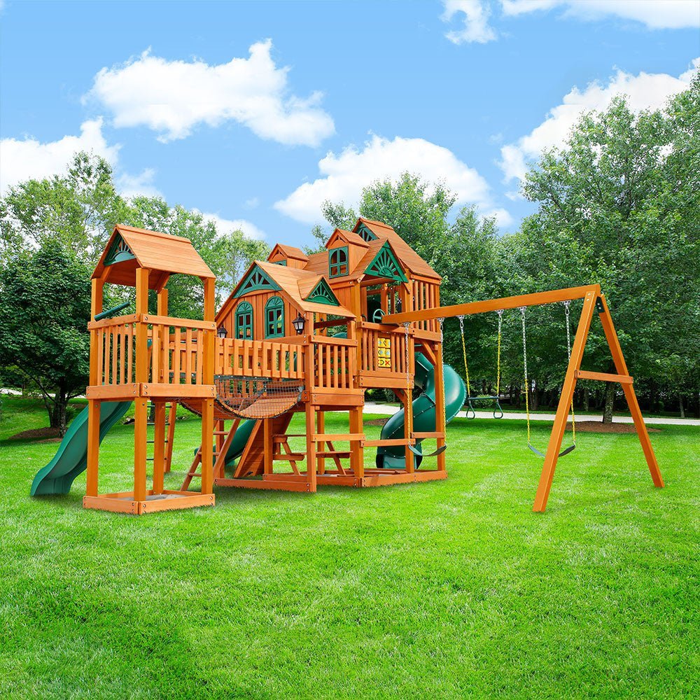 Empire Extreme Swing Set – Multi-Deck Backyard Playset with 3 Slides, Monkey Bars & Rock Wall - Image 17