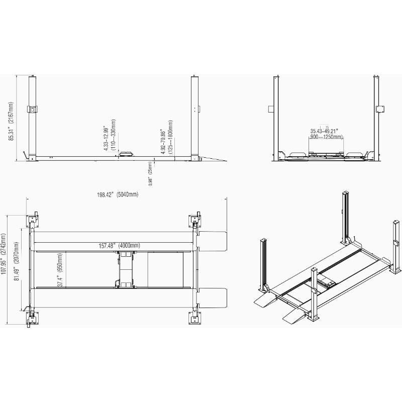 8,500 lb 4-Post Car Lift with Jack Tray & Caster Kit | KATOOL KT-4H850 - Image 7