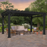 16x12 Ft Black Steel Traditional Pergola with Sail Shade Canopy | Backyard Discovery Stratford - Image 2