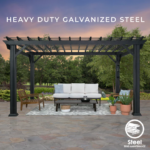 16x12 Ft Black Steel Traditional Pergola with Sail Shade Canopy | Backyard Discovery Stratford - Image 4