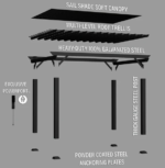 16x12 Ft Black Steel Traditional Pergola with Sail Shade Canopy | Backyard Discovery Stratford - Image 7