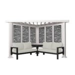 8x8 Ft White Steel Cabana Pergola with Built-In Seating & Sunbrella Cushions | Backyard Discovery Ridgedale