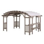 10x14 Ft Cedar Wood Arched Pergola, Light Grey Canopy | Sunjoy Bellucci