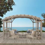 10x14 Ft Cedar Wood Arched Pergola, Light Grey Canopy | Sunjoy Bellucci - Image 2
