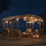 10x14 Ft Cedar Wood Arched Pergola, Light Grey Canopy | Sunjoy Bellucci - Image 5