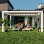 14x10 Ft White Steel Modern Pergola with Sail Shade Canopy | Windham
