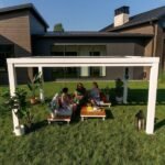 14x10 Ft White Steel Modern Pergola with Sail Shade Canopy | Windham - Image 9