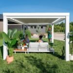 14x10 Ft White Steel Modern Pergola with Sail Shade Canopy | Windham - Image 10