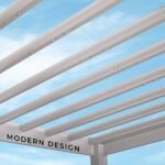 14x10 Ft White Steel Modern Pergola with Sail Shade Canopy | Windham - Image 13