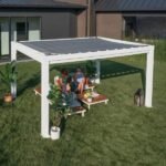 14x10 Ft White Steel Modern Pergola with Sail Shade Canopy | Windham - Image 14