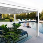 14x10 Ft White Steel Modern Pergola with Sail Shade Canopy | Windham - Image 7