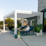 14x10 Ft White Steel Modern Pergola with Sail Shade Canopy | Windham - Image 8