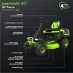30-Inch 60V Electric Riding Lawn Tractor, 16HP Equivalent, 4x 8.0Ah Batteries | Greenworks CrossoverT - Image 3