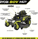 54-Inch 80V Electric Cordless Zero-Turn Mower with Mulch Kit, 42HP Equivalent | Ryobi HP - Image 3